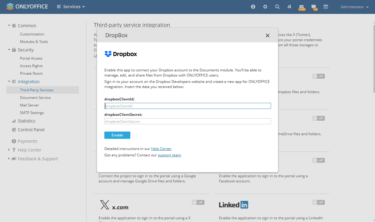 Integracija Dropbox-a