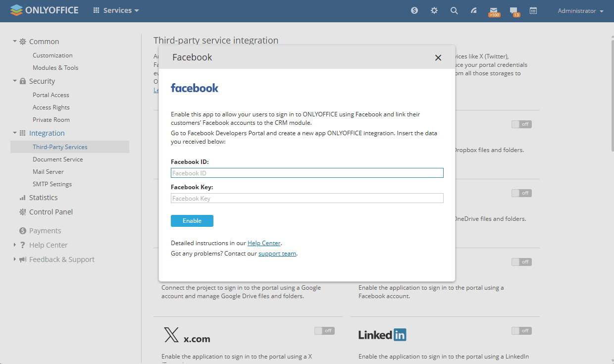 Integrate Facebook