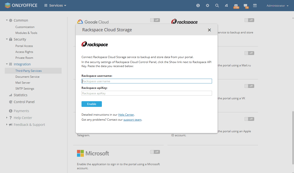 Integrate Rackspace