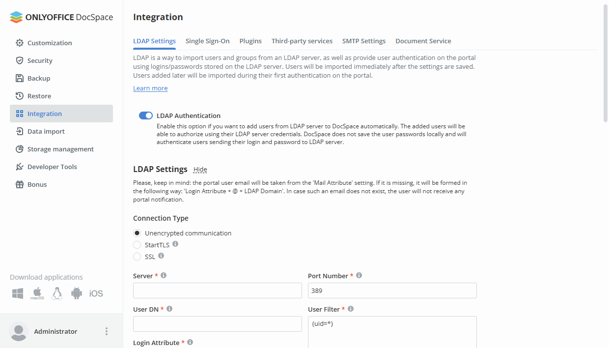 LDAP settings - users