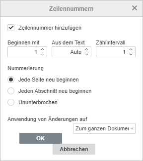 Zeilennummern Fenster