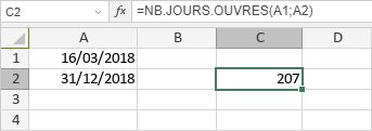 Fonction NB.JOURS.OUVRES