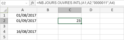 Fonction NB.JOURS.OUVRES.INTL