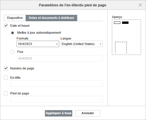 Paramètres de notes et documents à distribuer