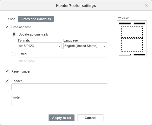 Notes Handouts Settings