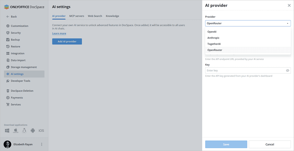 OpenRouter in ONLYOFFICE DocSpace