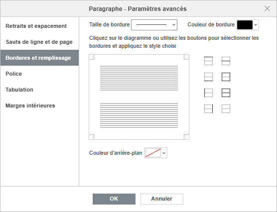 Paramètres avancés du paragraphe - Bordures et remplissage
