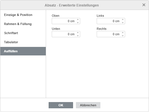 Erweiterte Absatzeinstellungen - Innenabstände