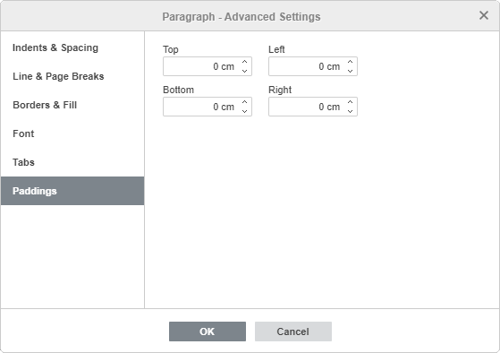 Paragraph Advanced Settings - Paddings