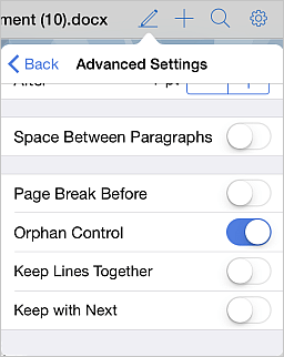 Paragraph Advanced settings
