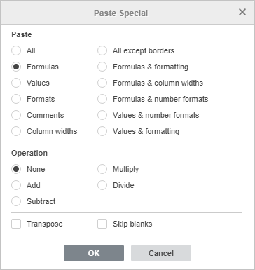 Paste Special window