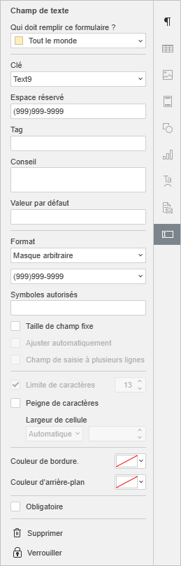 paramètres du numéro de téléphone