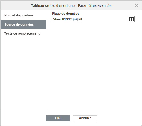 Paramètres avancés du tableau croisé dynamique