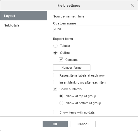 Pivot table Filters field settings