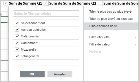 La fenêtre de Filtrage