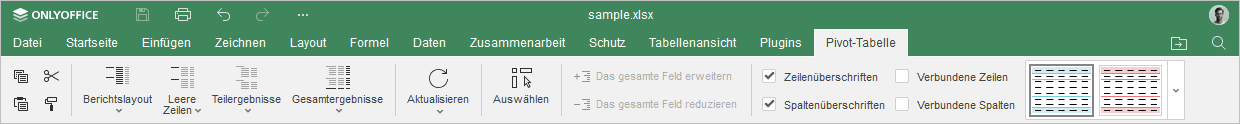Pivot-Tabelle - Obere Symbolleiste