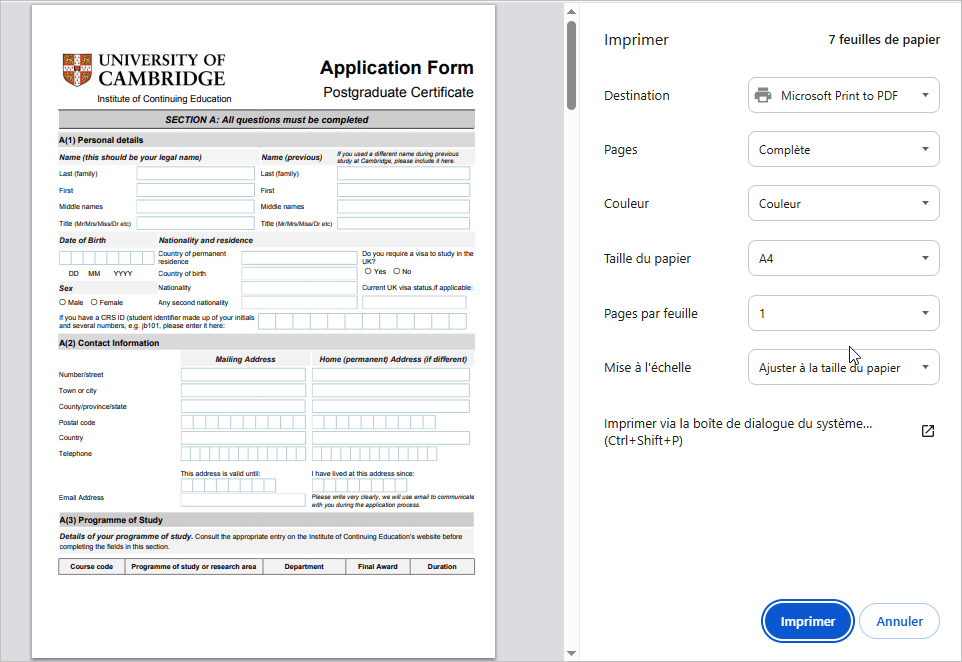 La fenêtre Paramètres d'impression