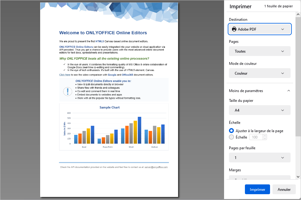 La fenêtre Paramètres d'impression