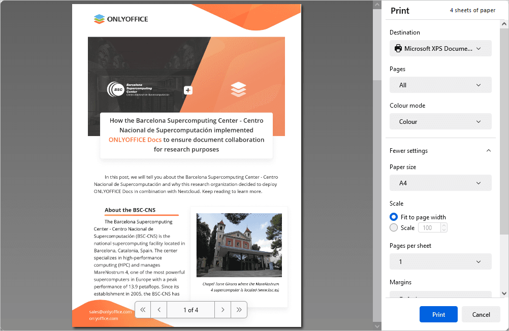 Print Settings window