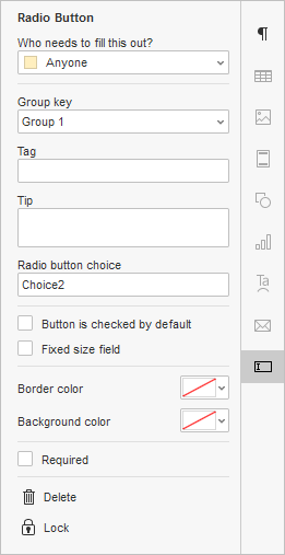 radio button settings
