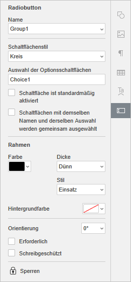 radio button settings