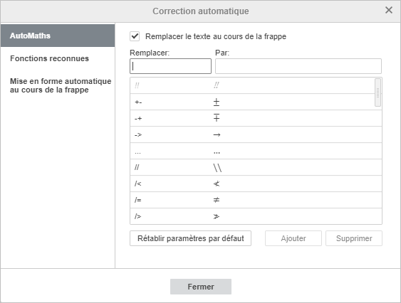 Remplacer le texte au cours de la frappe