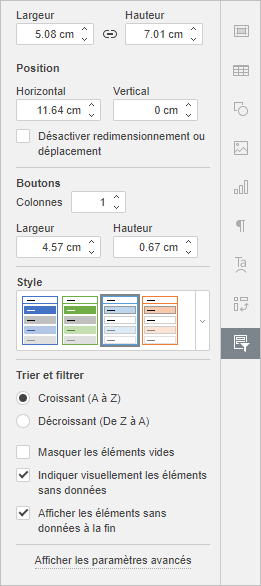 L'onglet Paramètres des segments