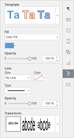 Text Art setting tab