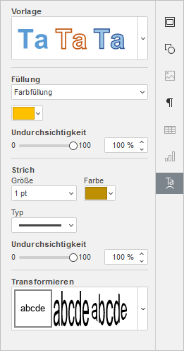 Registerkarte TextArt-Einstellungen