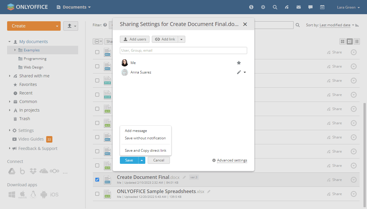 Sharing files and folders