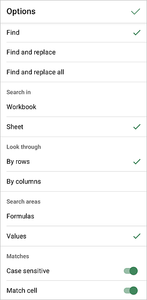 Search options panel local