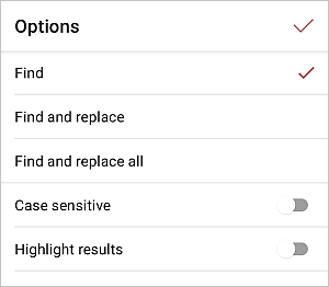 Search options panel local