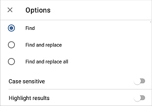 Search options panel local