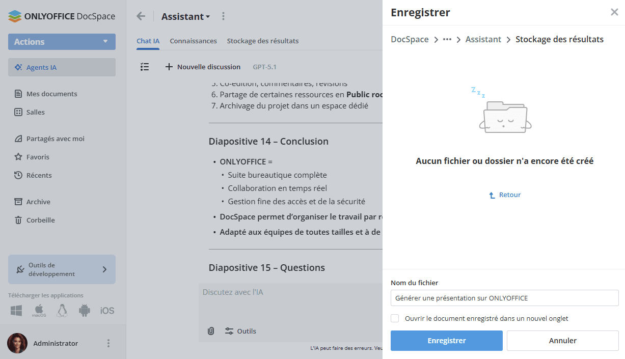 Enregistrement des résultats