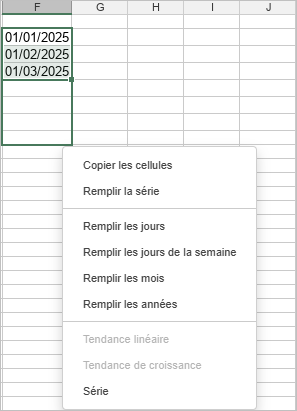 Série - menu contextuel