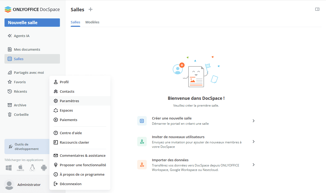 Paramètres de l'espace unique