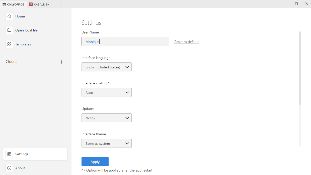 Application settings