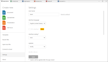 Paramètres de l'application