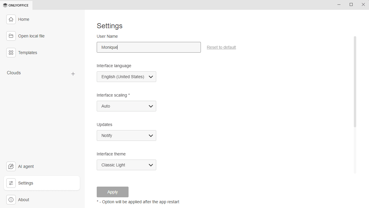 Application settings