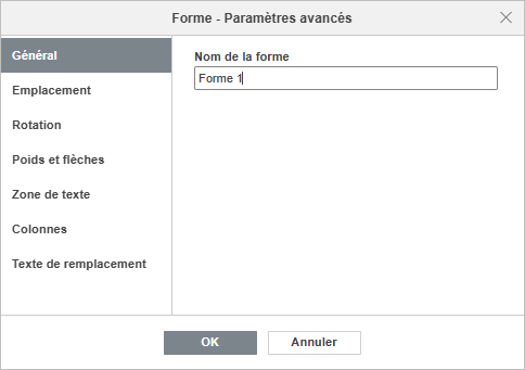 Paramètres de la forme - Onglet Général