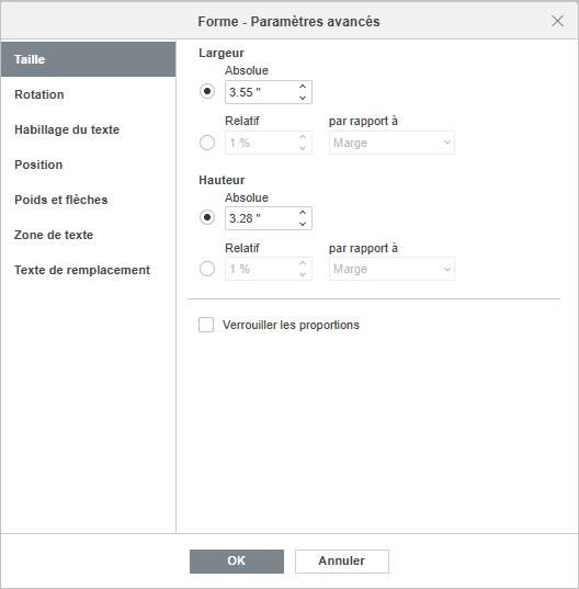 Forme - Paramètres avancés