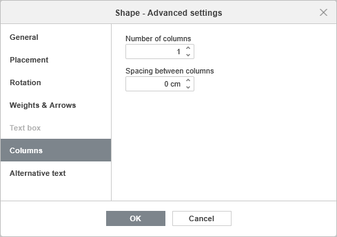 Shape Properties - Columns tab