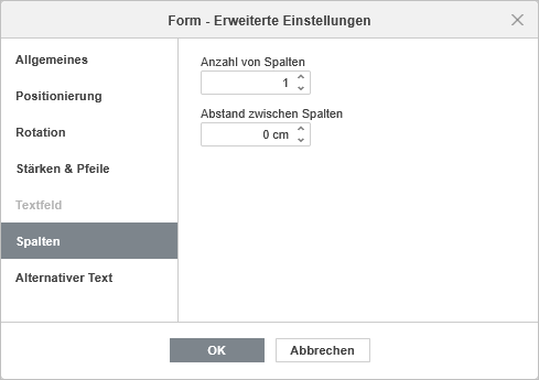Formeigenschaften - Spalten