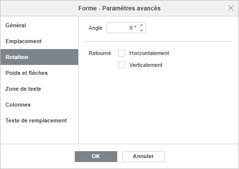 Forme - Paramètres avancés - Onglet Rotation