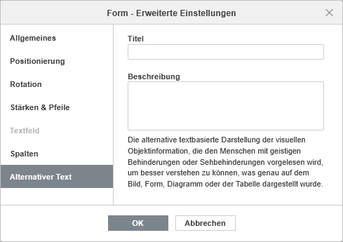 Formeigenschaften - Alternativtext