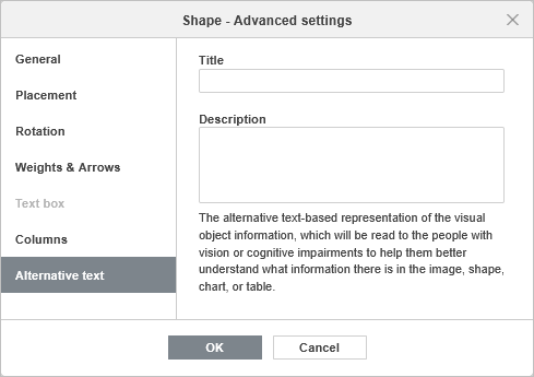 Shape Properties - Alternative Text tab