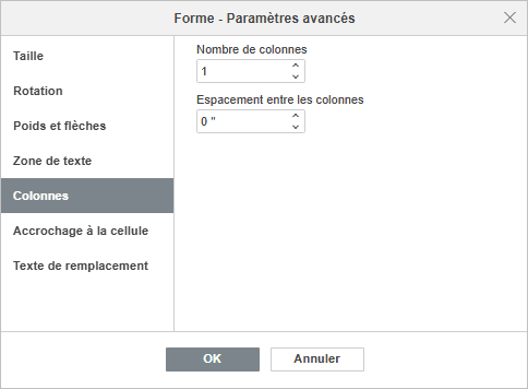 Paramètres de la forme - L'onglet Colonnes
