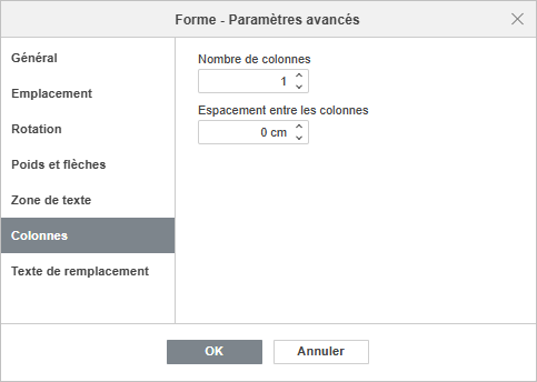 Paramètres de la forme - Onglet Colonnes