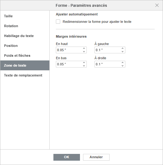 Forme - Paramètres avancés