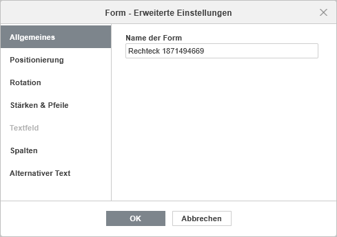 Formeigenschaften - Registerkarte Allgemeines